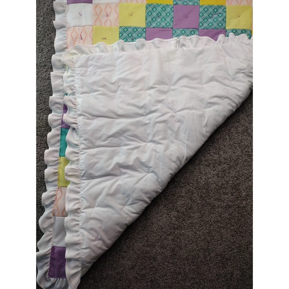 70's Crib Quilt Baby Toddler Blanket Handmade Patchwork 42
